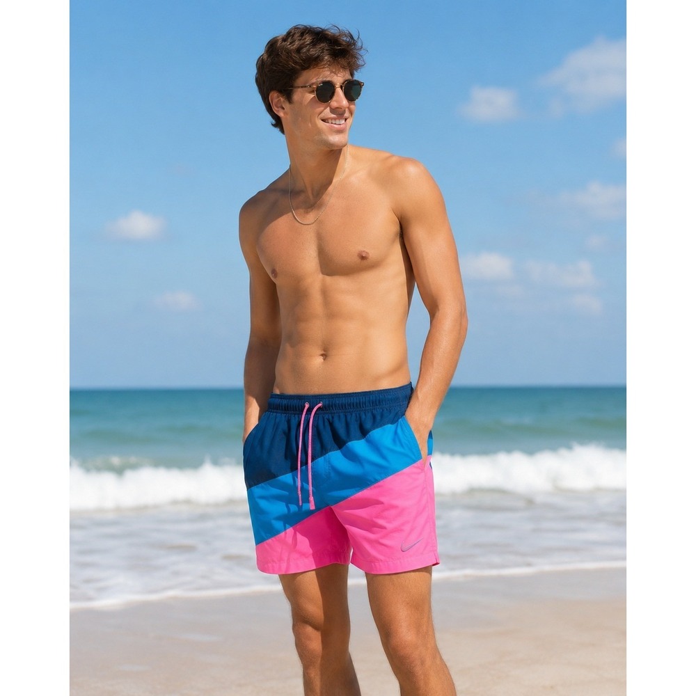Nike Swim Shorts XL Colorblock Pink Blue Aqua Volley  Built In Compression Liner
